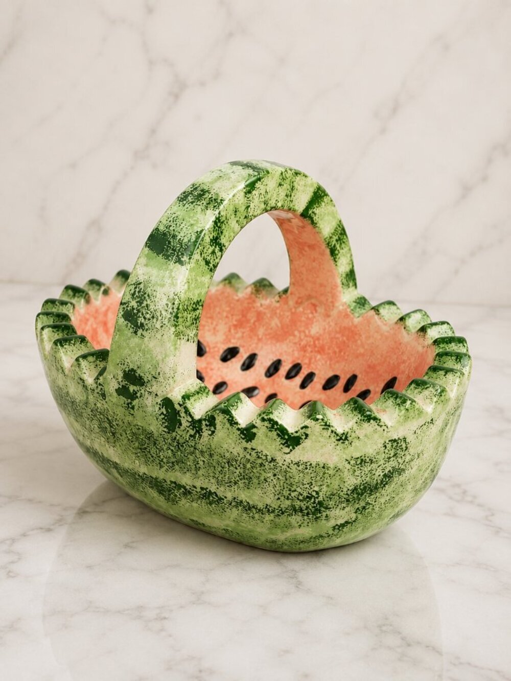 Vintage Watermelon Ceramic Basket / Planter Bowl – Hand Painted Fruit Basket